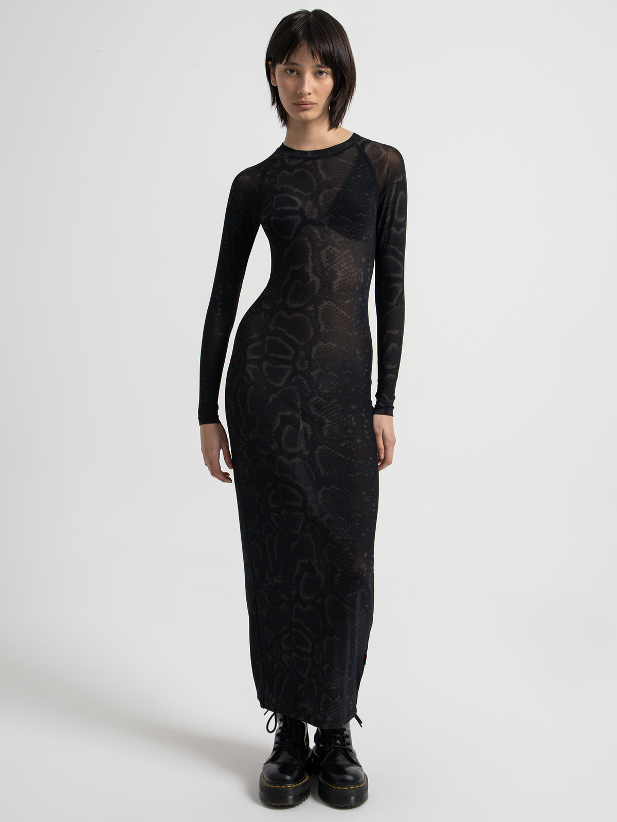 Worship Viper Long Sleeve Mesh Maxi Dress | Washed Black