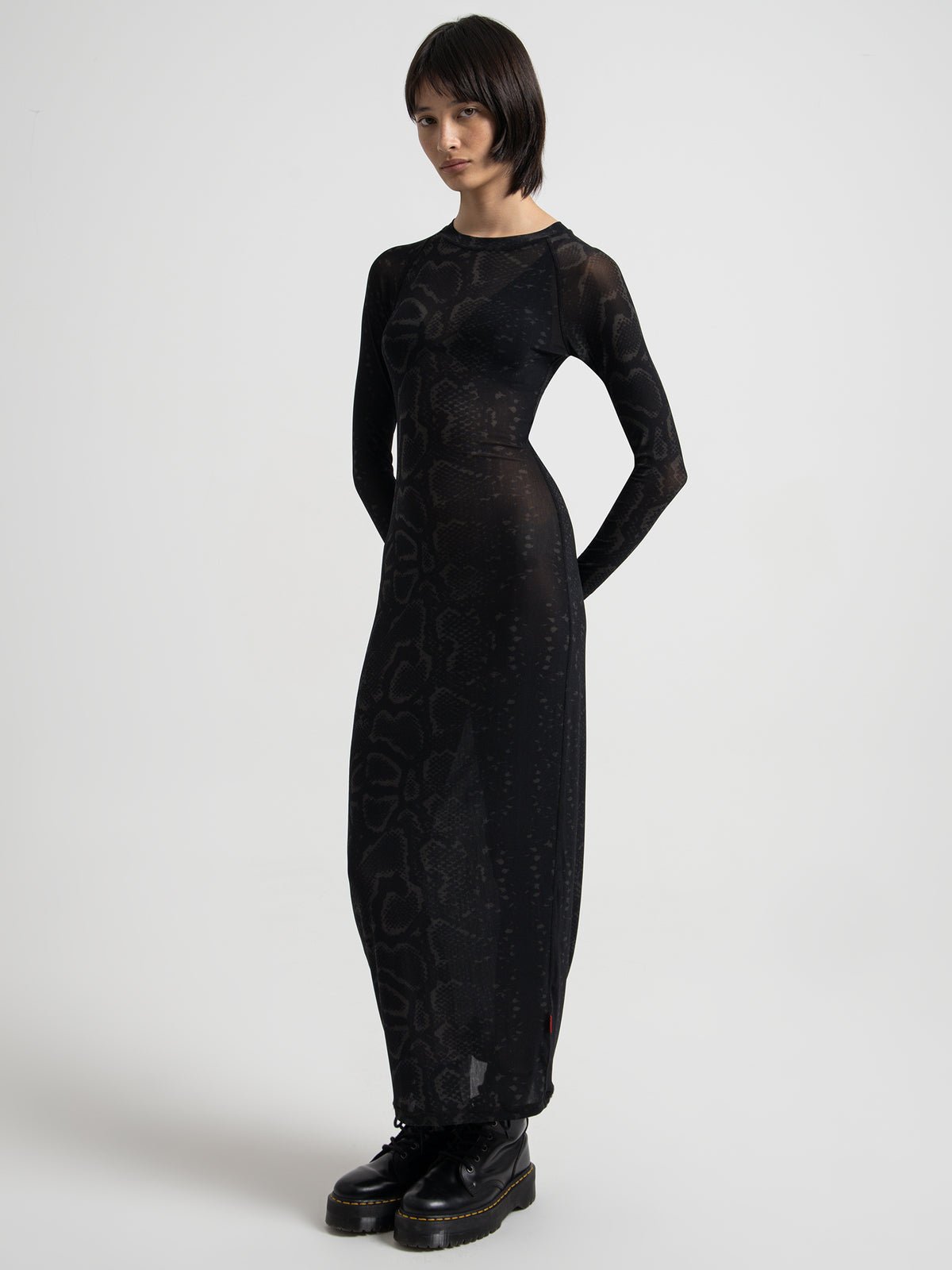 Worship Viper Long Sleeve Mesh Maxi Dress | Washed Black