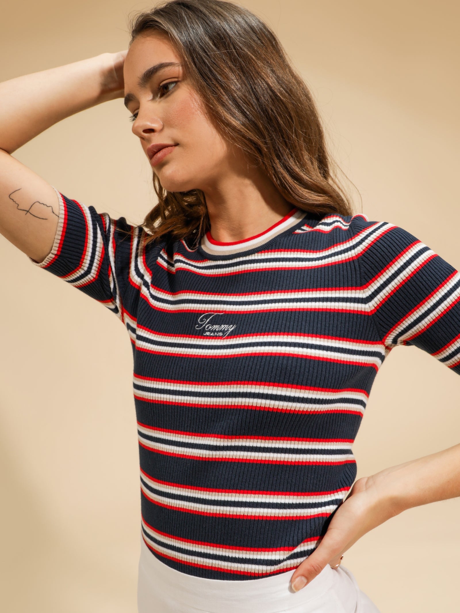 Stripe 3/4 Sleeve Sweater