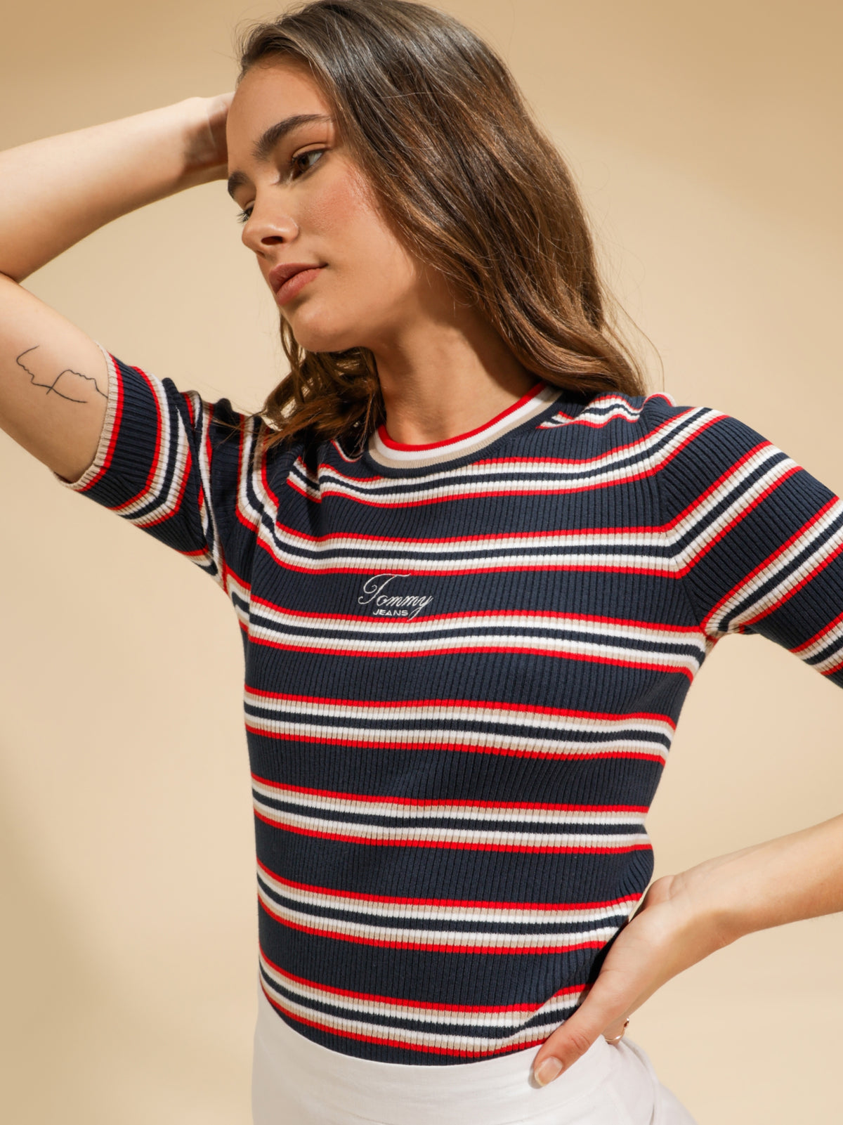 Stripe 3/4 Sleeve Sweater in Twilight Navy and Multi