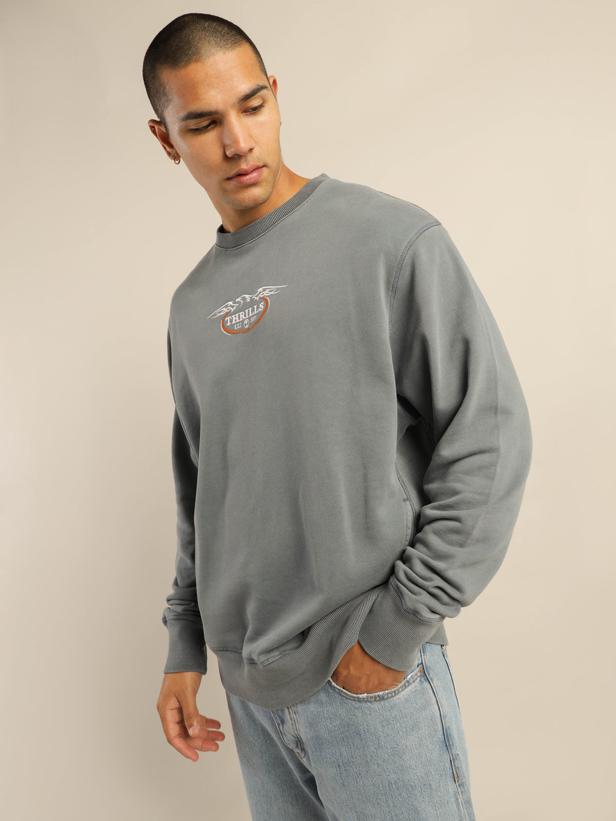 Eagle Badge Oversize Crew in Airforce Blue