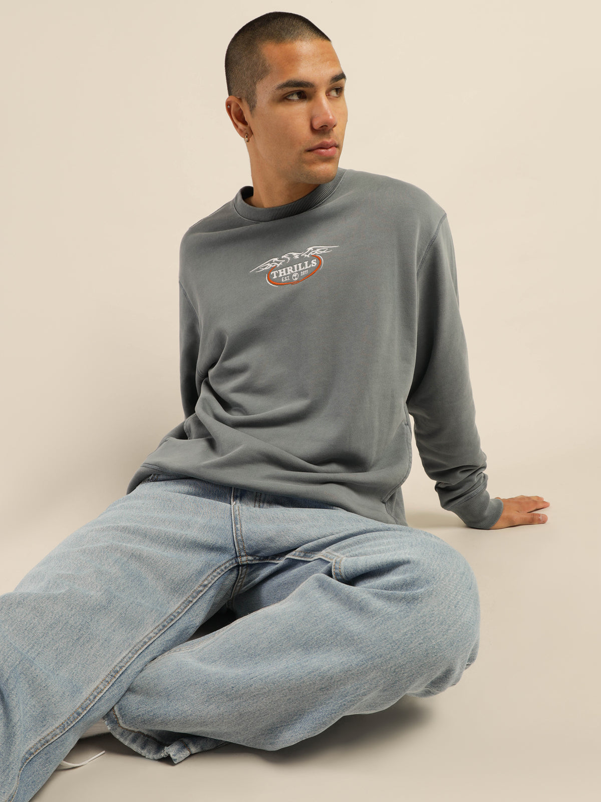 Eagle Badge Oversize Crew in Airforce Blue