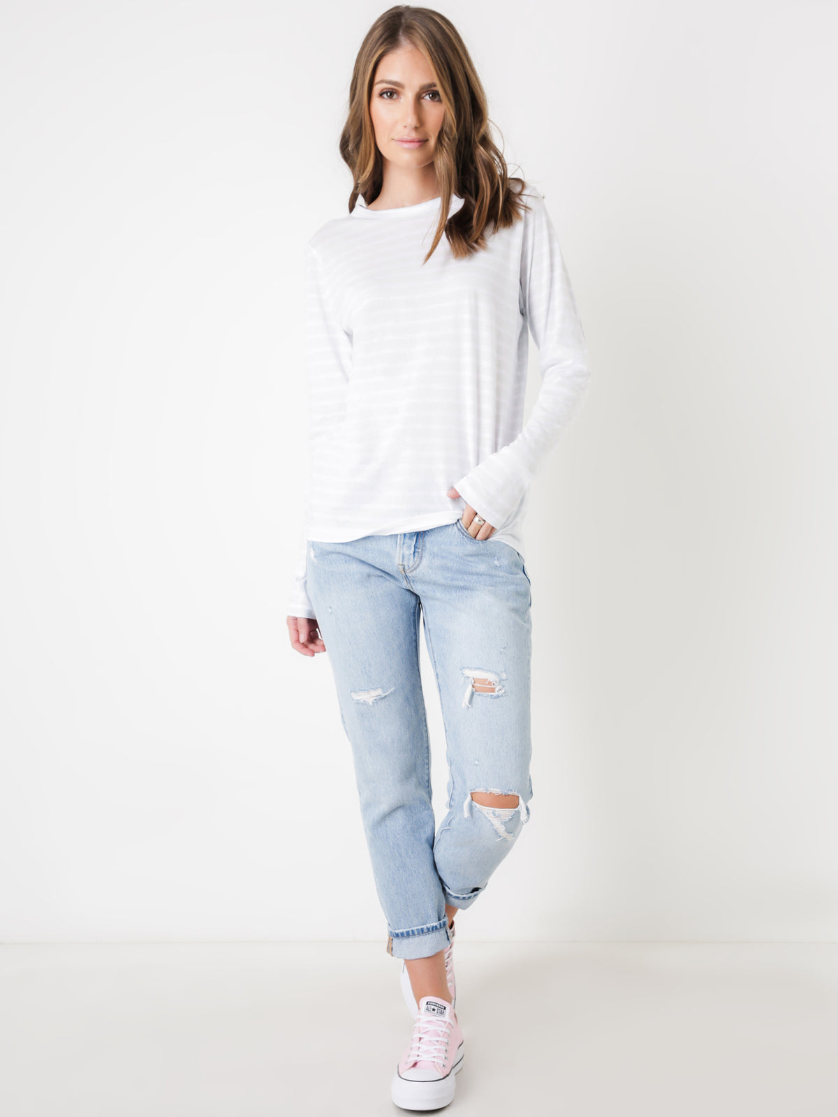 Haraway Long Sleeve T-Shirt in Ice &amp; White Stripe