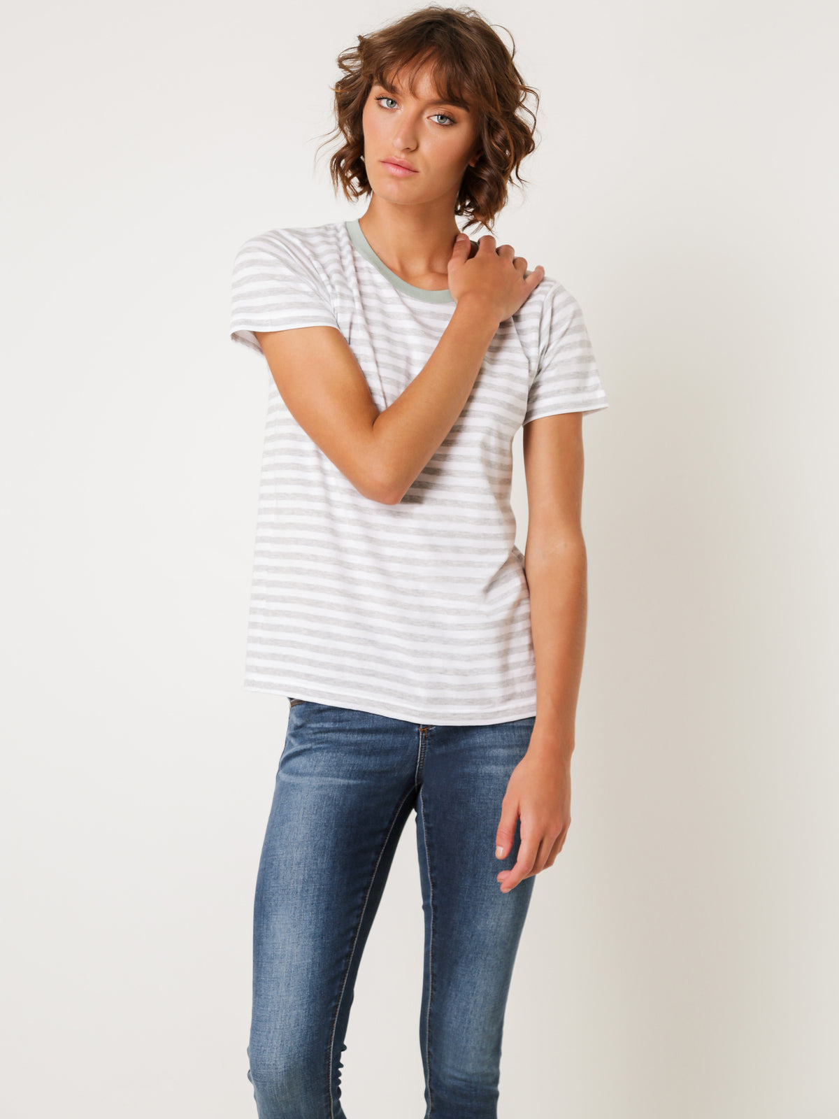 Monroe Ringer T-Shirt in Grey &amp; White Stripe