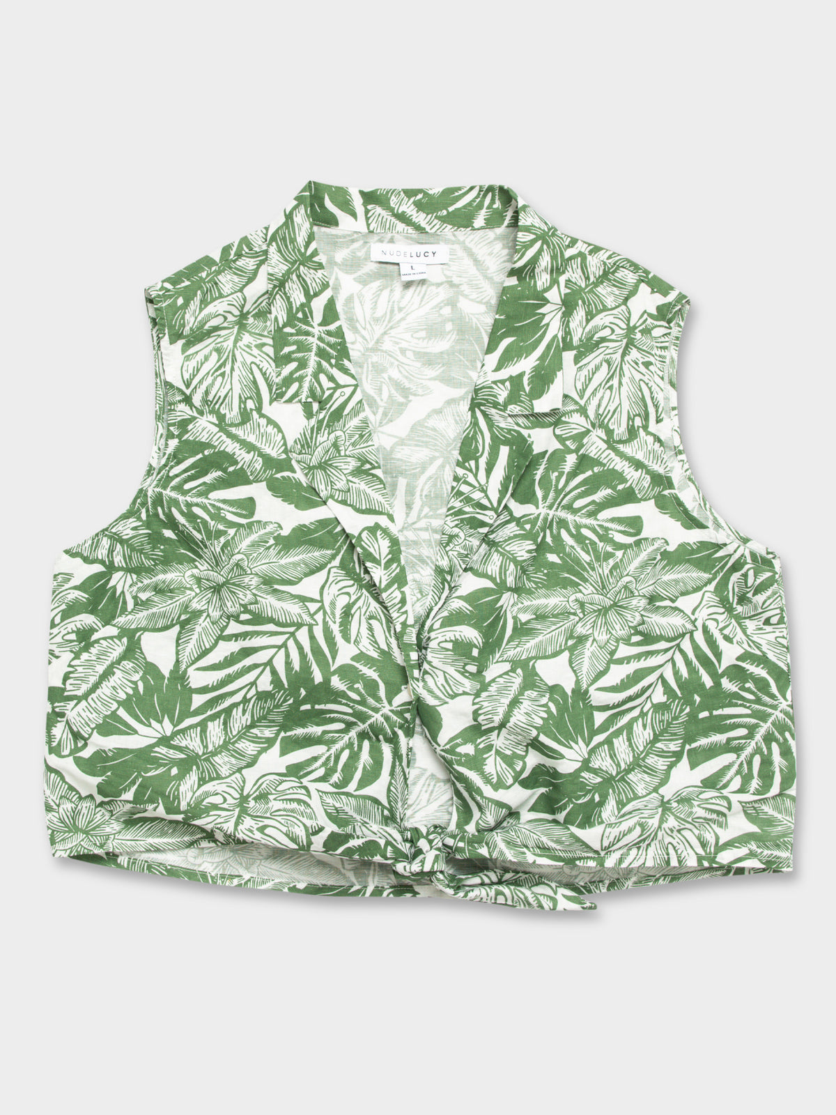 Oasis Tie Front Top in Green &amp;amp; White