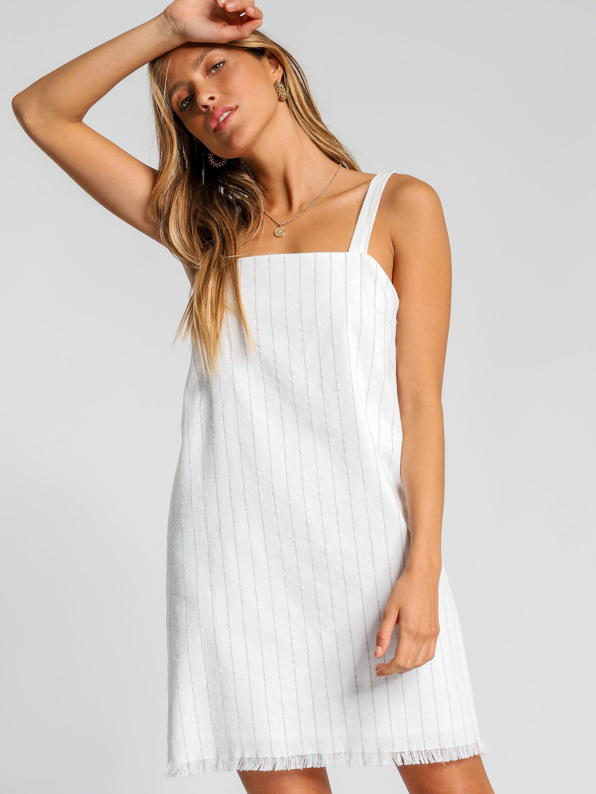 Ascot Stripe Cami Dress in White