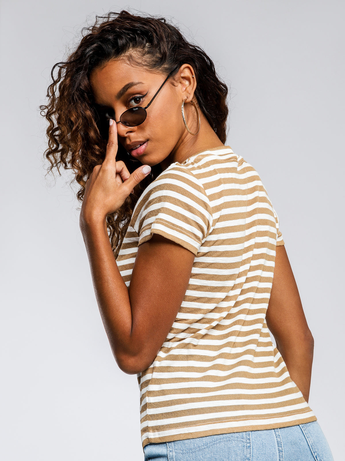 Florence T-Shirt in  Tan &amp; White Stripe