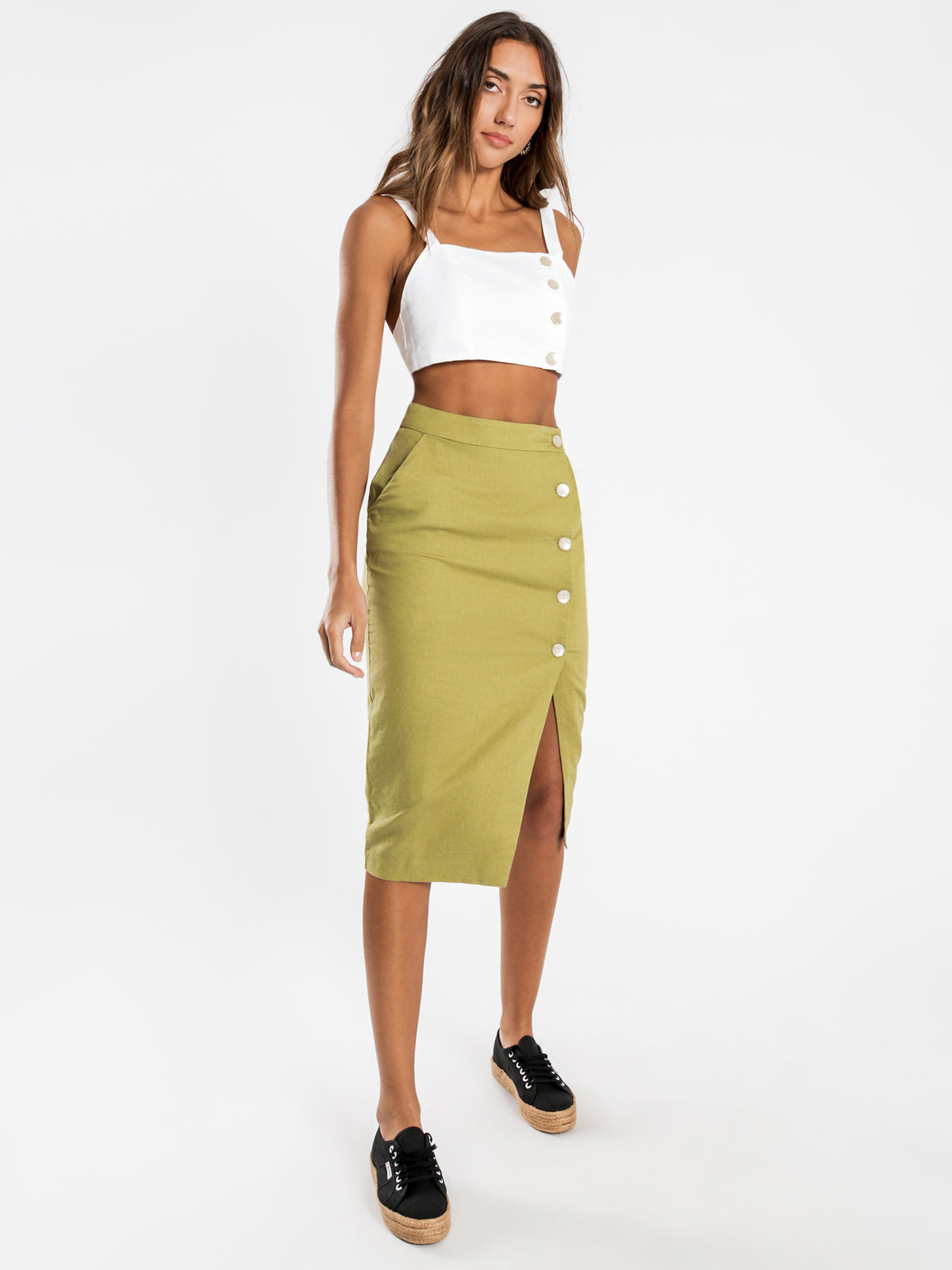 Neve Linen Skirt in Moss Green