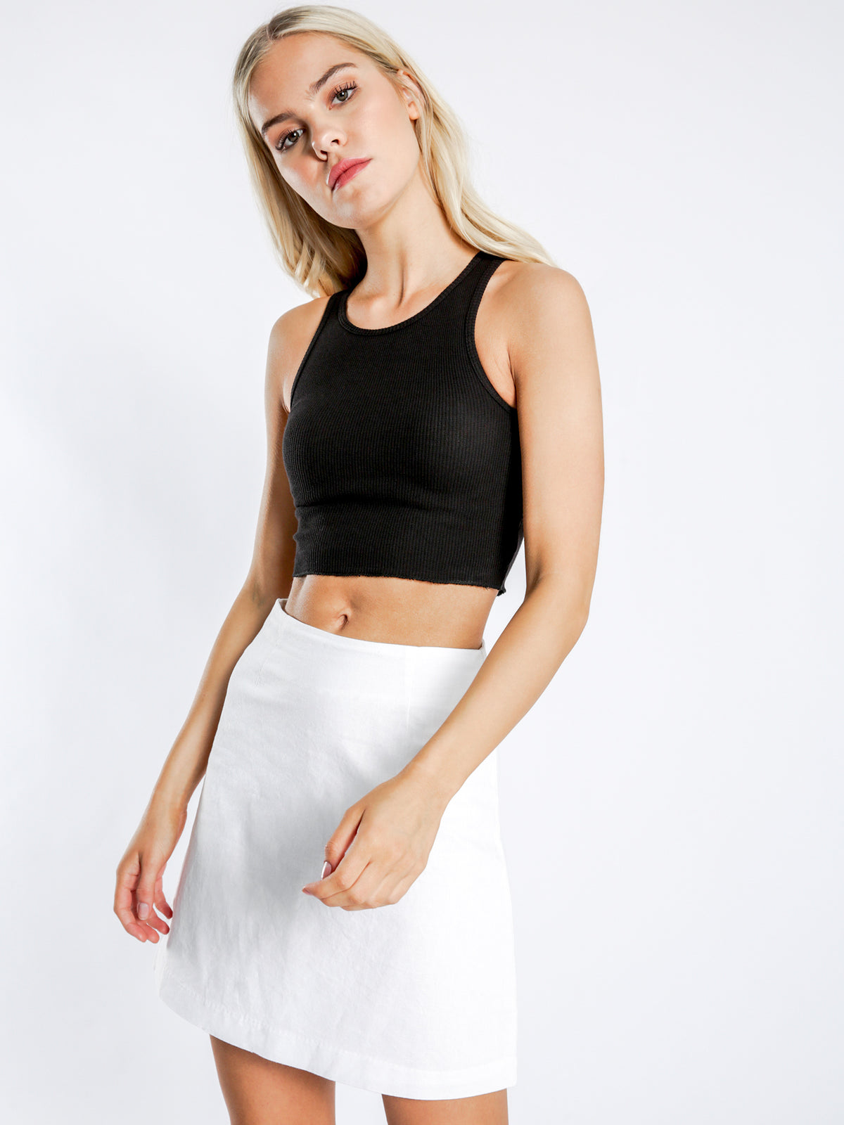 Annie Waffle Tank Top in Black