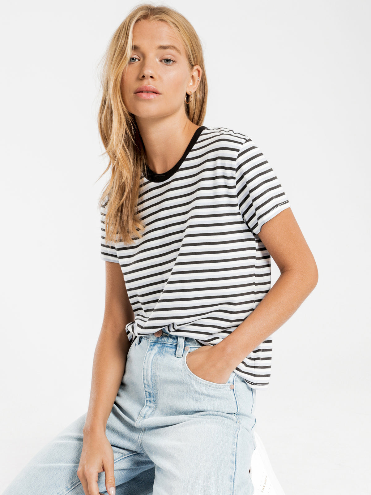 Mia Stripe T-Shirt in Black White &amp; Blue