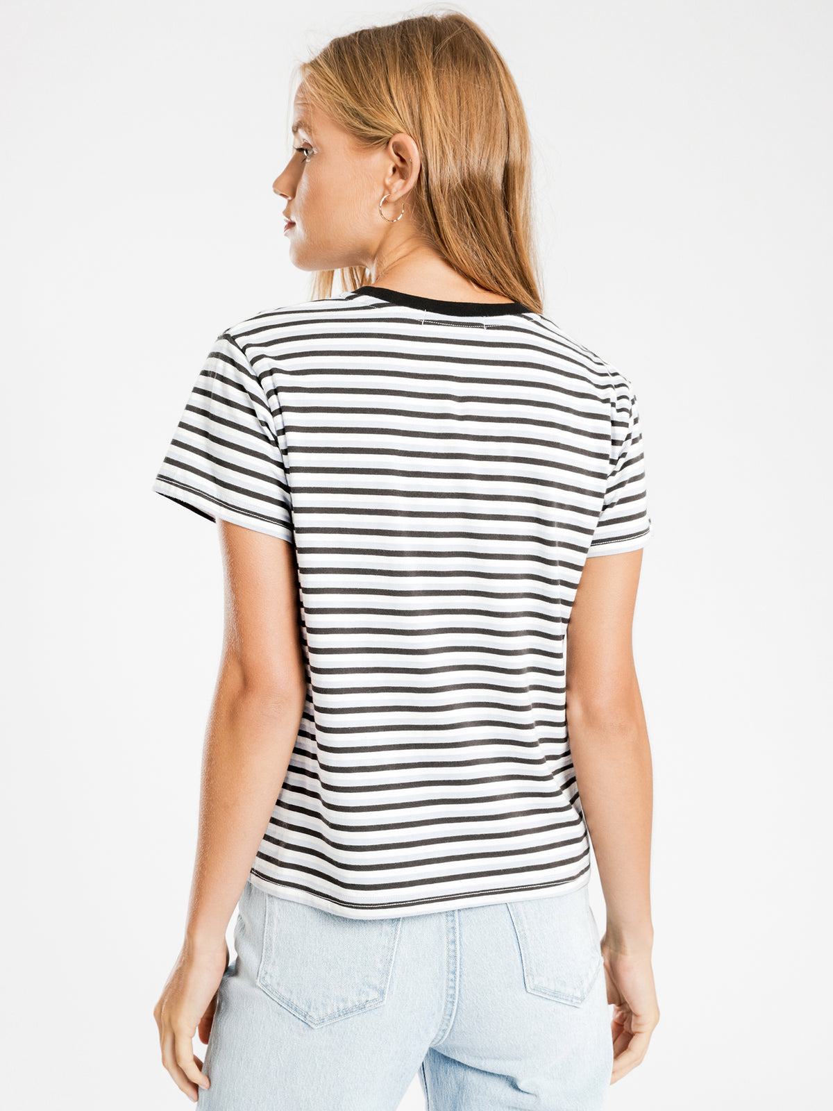 Mia Stripe T-Shirt in Black White &amp; Blue