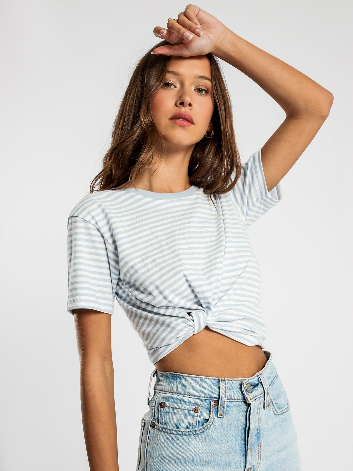 Gracie Knot Front T-Shirt in Sky Stripe
