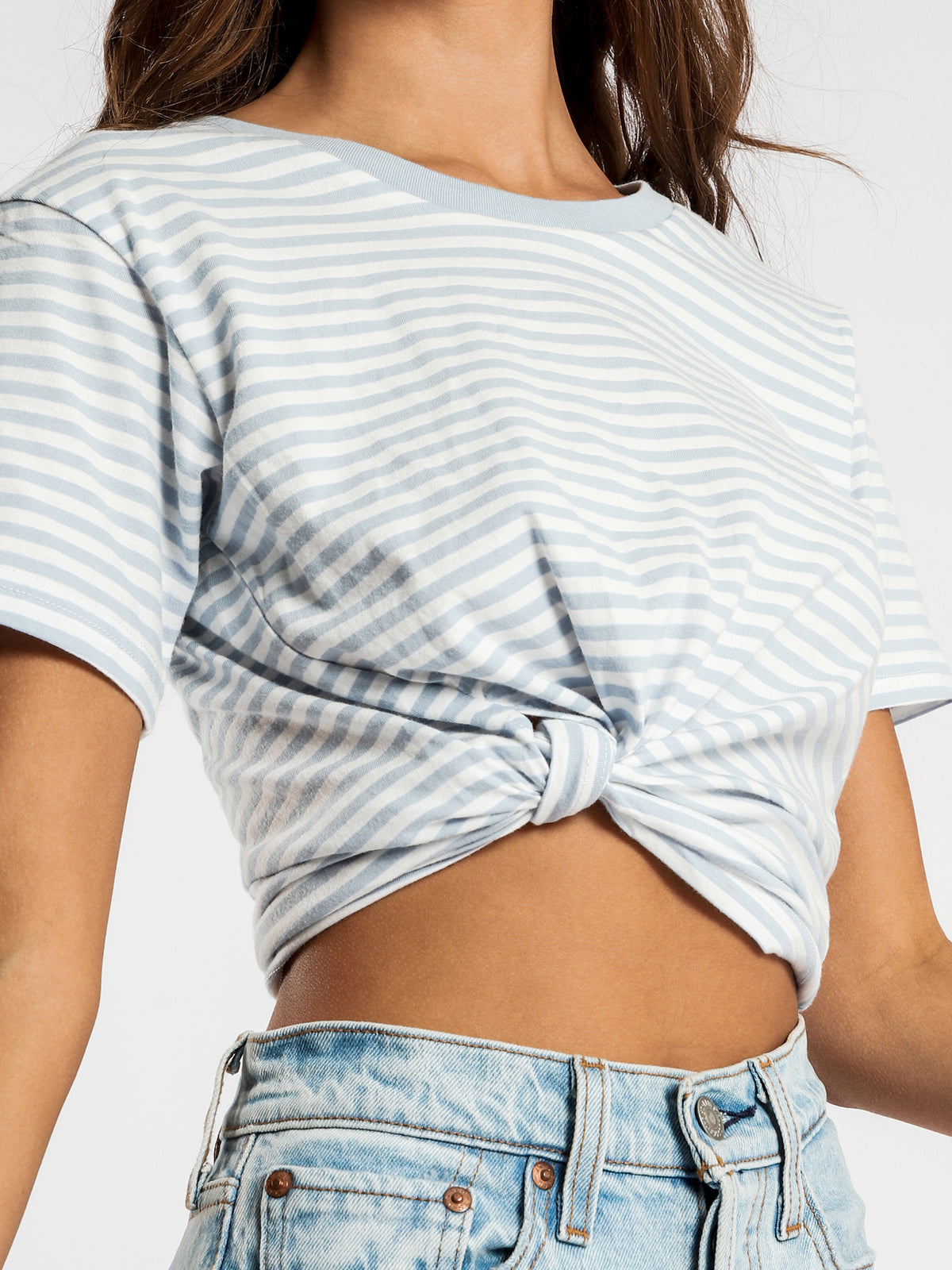 Gracie Knot Front T-Shirt in Sky Stripe