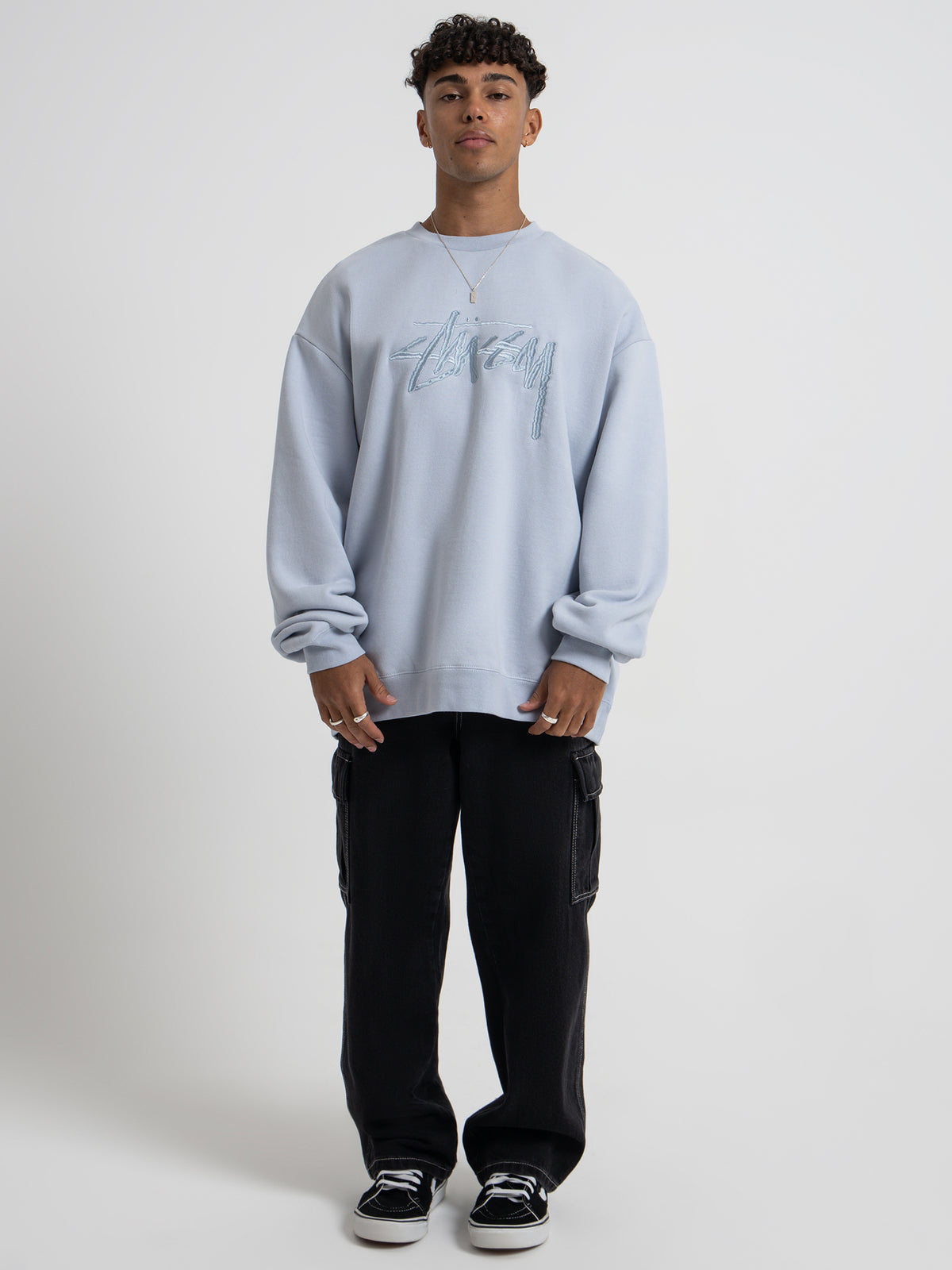 Stussy Solid Stock Embroidered Crew Sweater | Blue