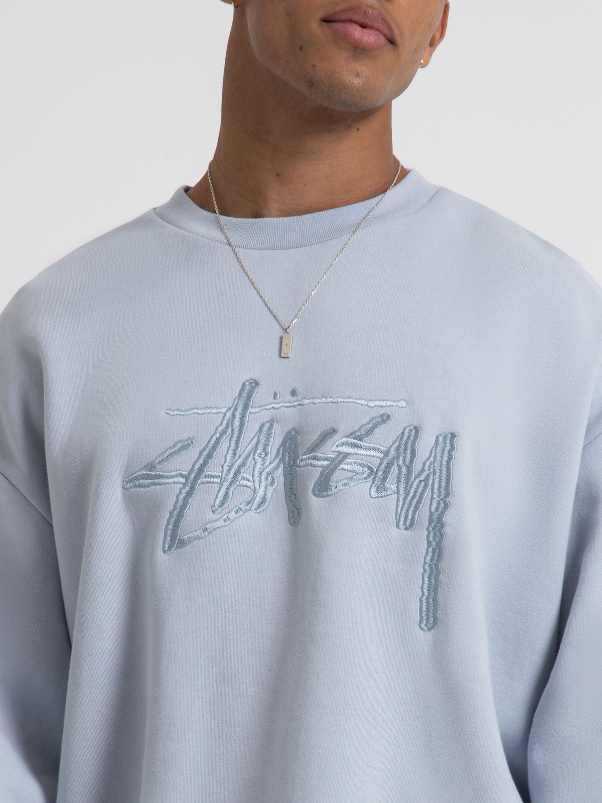 Stussy Solid Stock Embroidered Crew Sweater | Blue