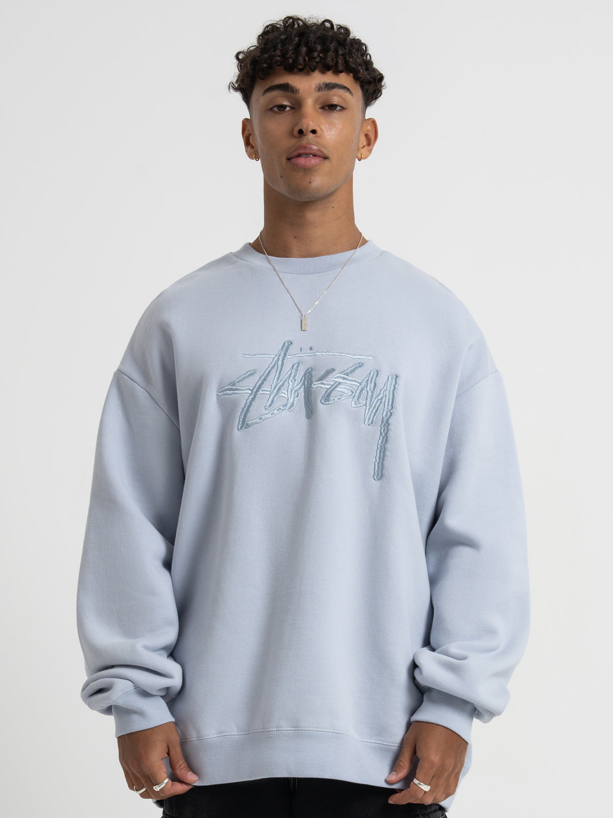Stussy Solid Stock Embroidered Crew Sweater | Blue
