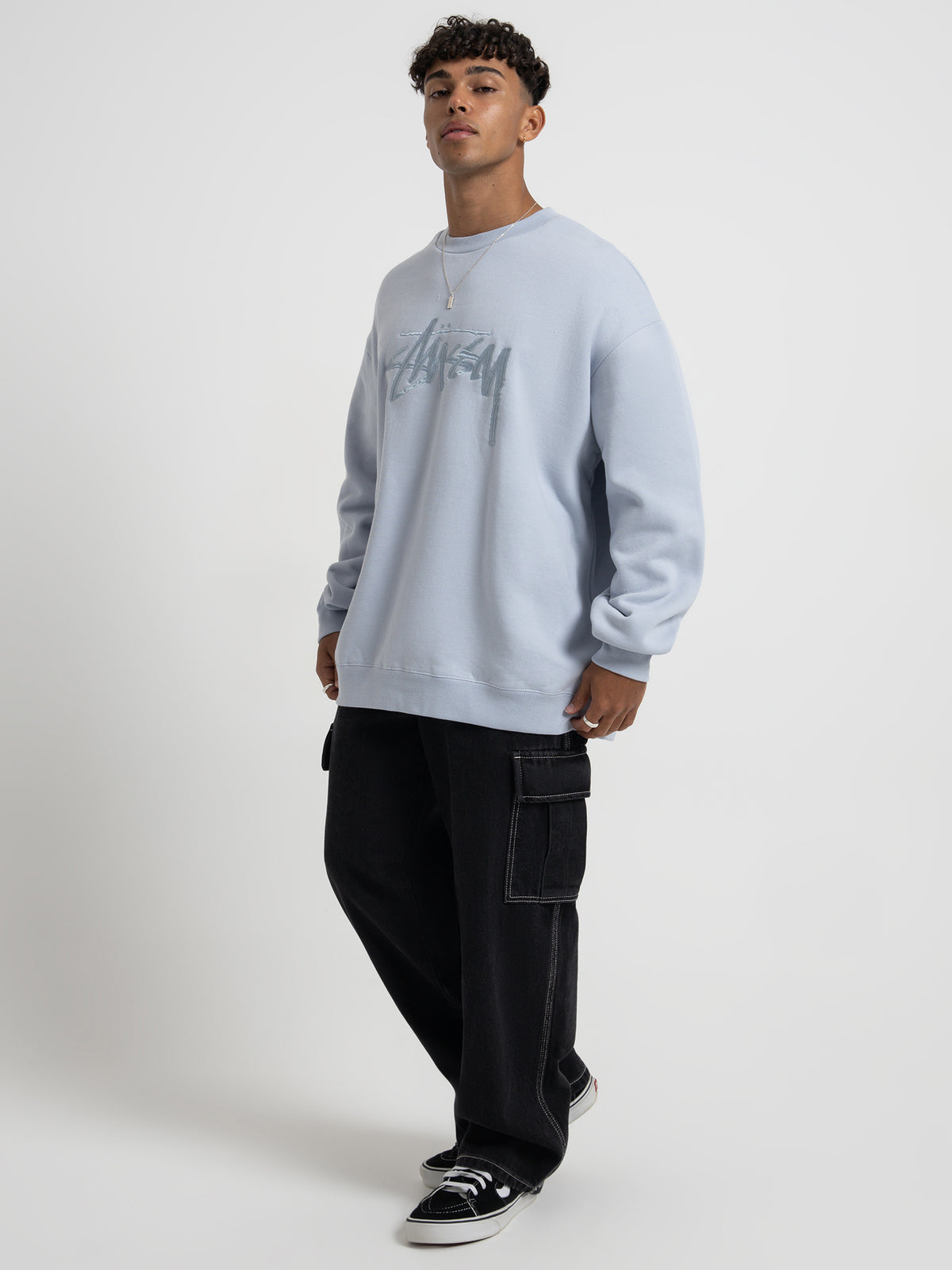 Stussy Solid Stock Embroidered Crew Sweater | Blue