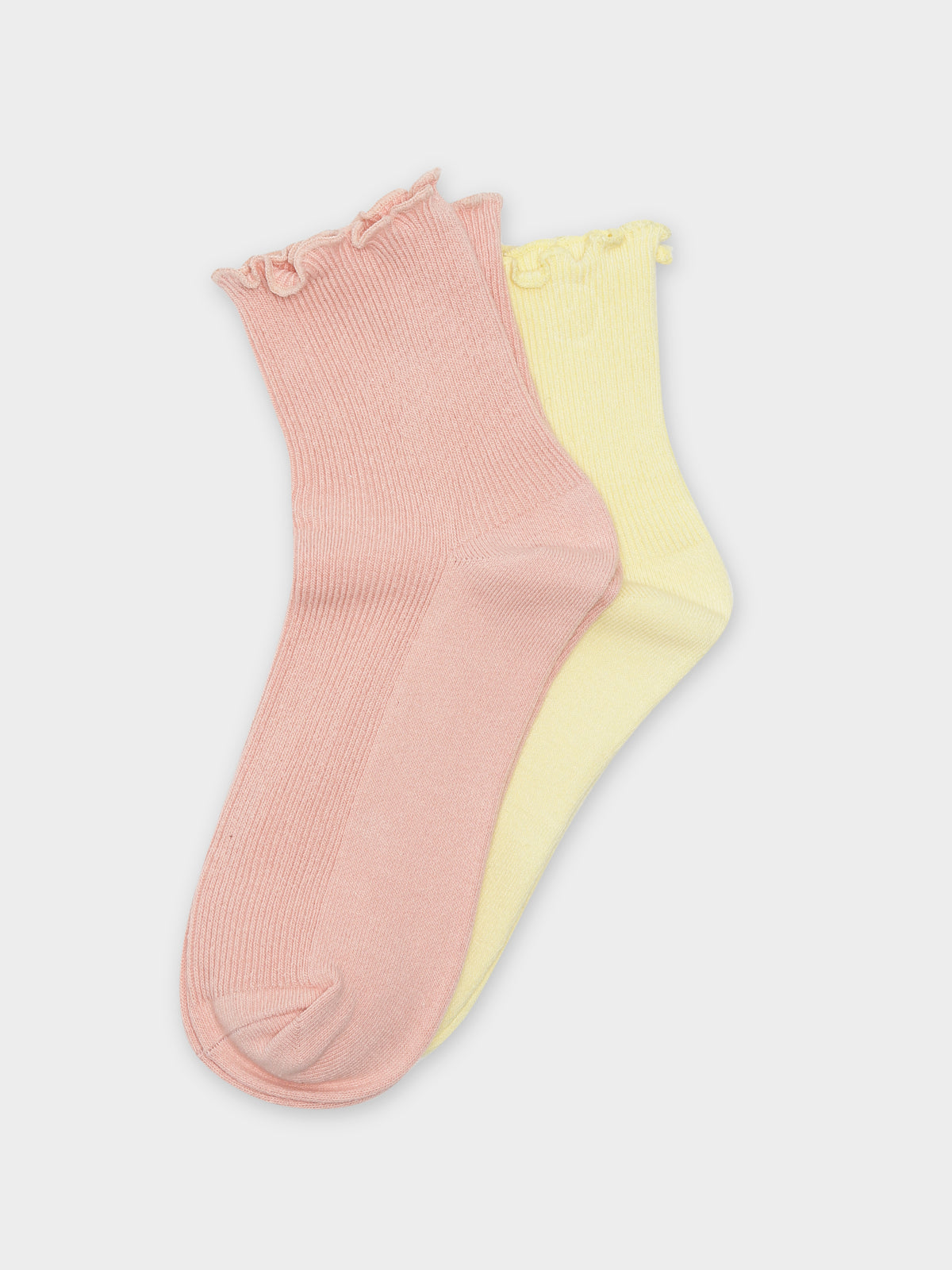 2 Pairs of Ruffle Ankle Socks in Rose and Lemon