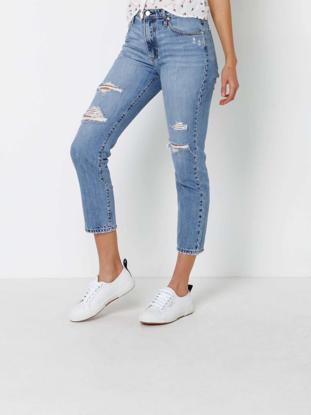 Bessette High Rise Slim Leg Mom Jeans in Mesmerise Denim