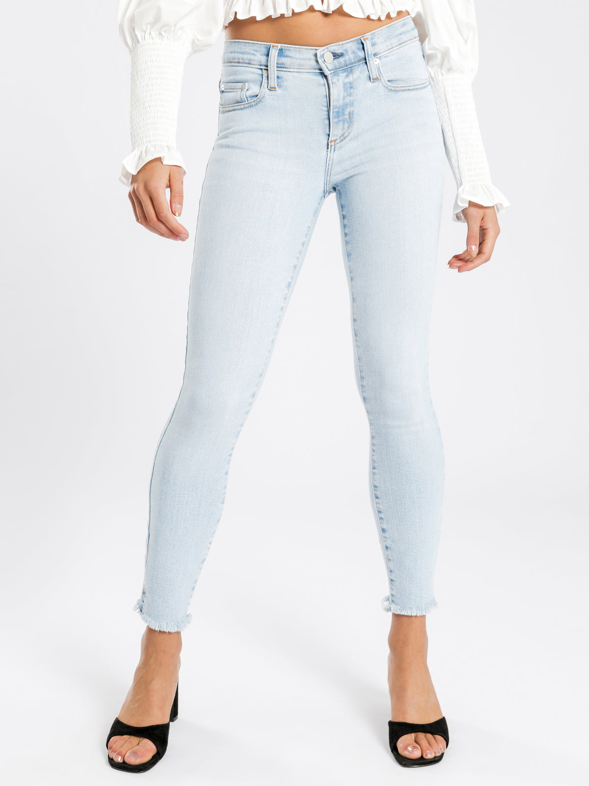 Geo Mid-Rise Skinny Ankle Jeans in Light Authentic Blue Denim