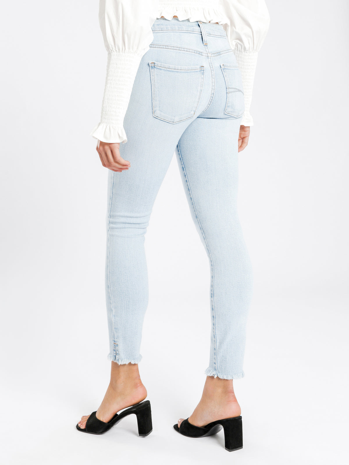 Geo Mid-Rise Skinny Ankle Jeans in Light Authentic Blue Denim
