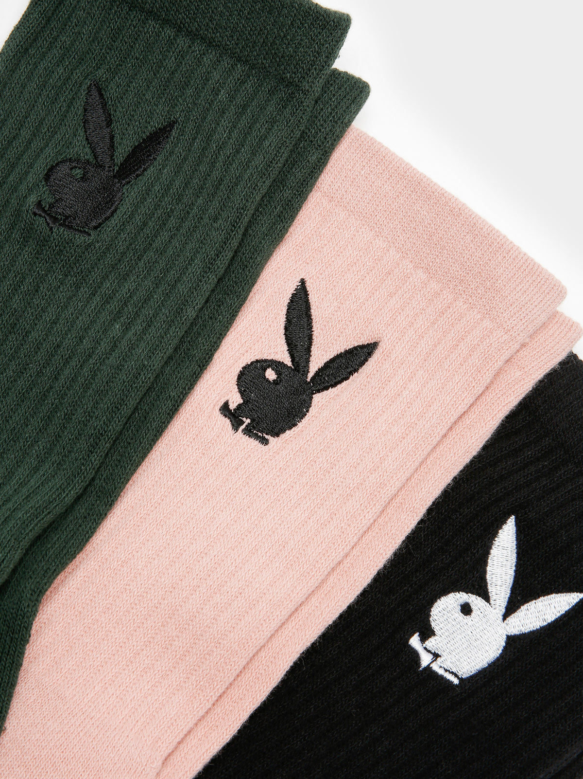 3 Pairs of Bunny Basics Crew Socks in Green, Pink &amp; Black