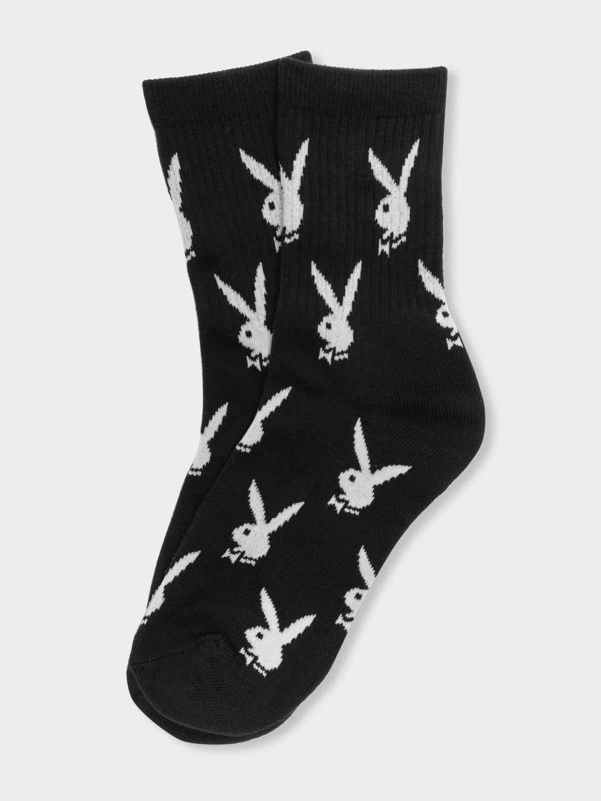 1 Pair of Bunny Crew Socks in Black &amp; White