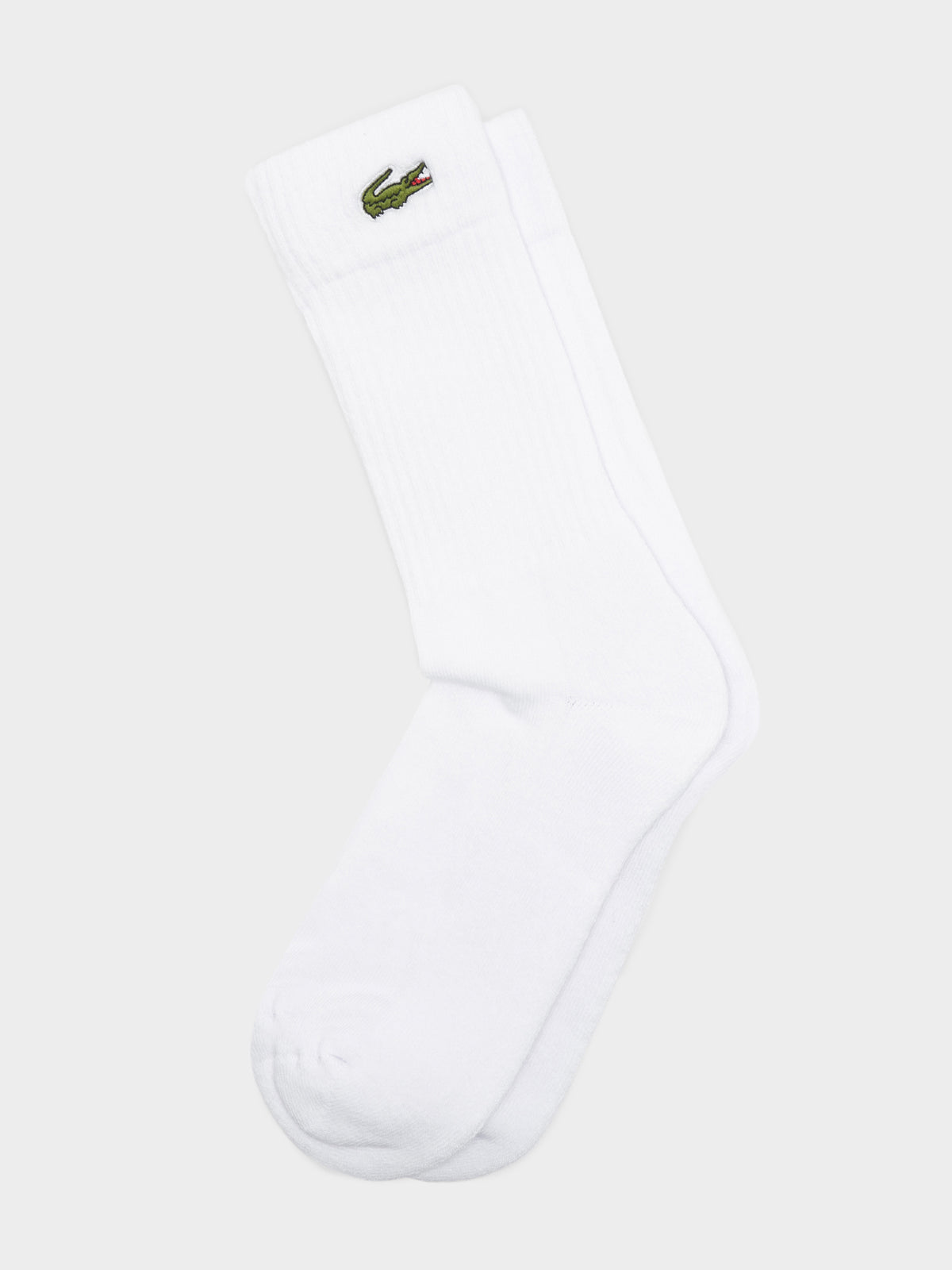 One Pair of Lacoste Crew Socks in White