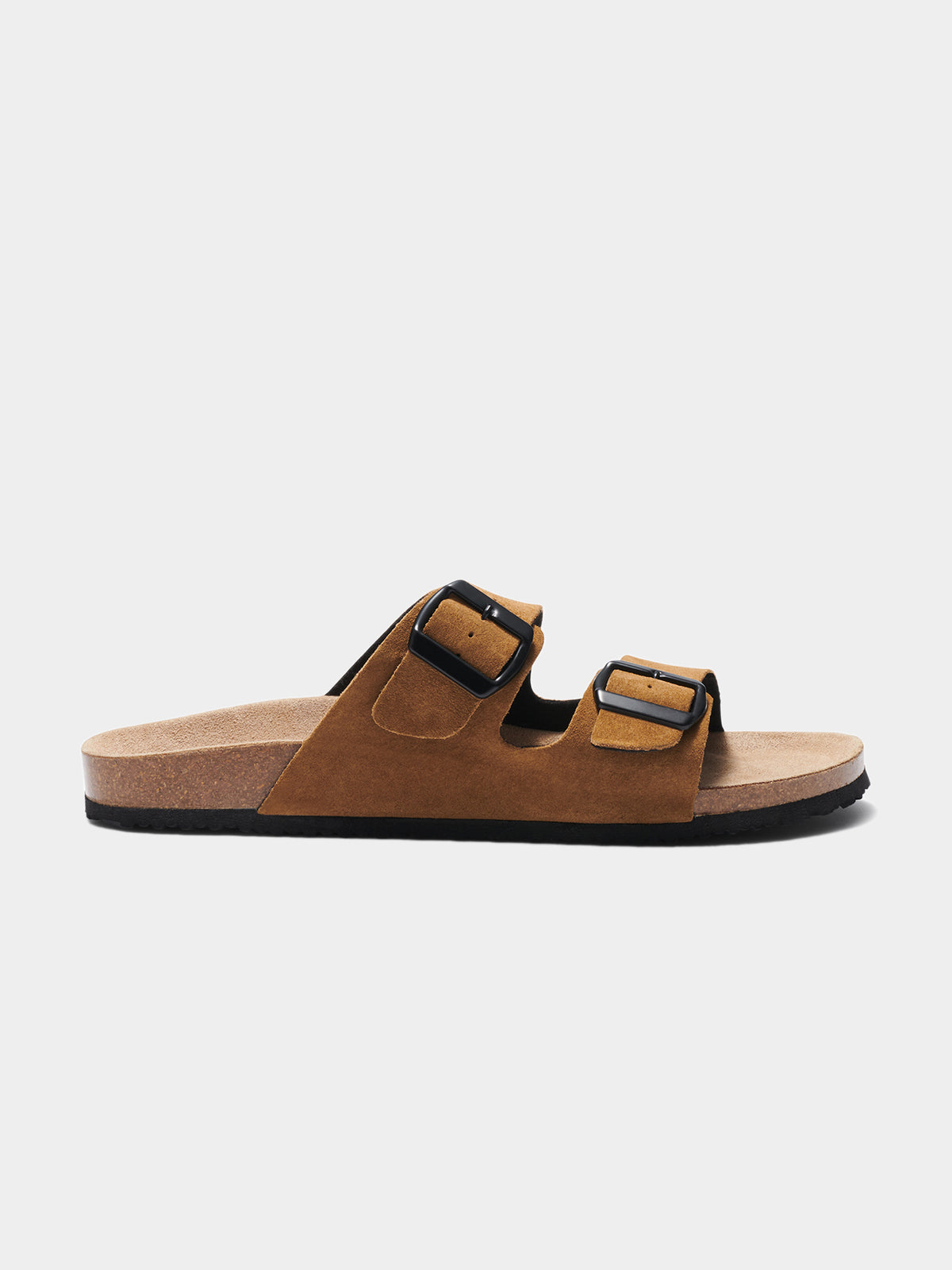 Mens Ridley Leather Double Buckle Sandals in Tan Brown