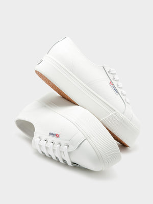 white leather superga platform