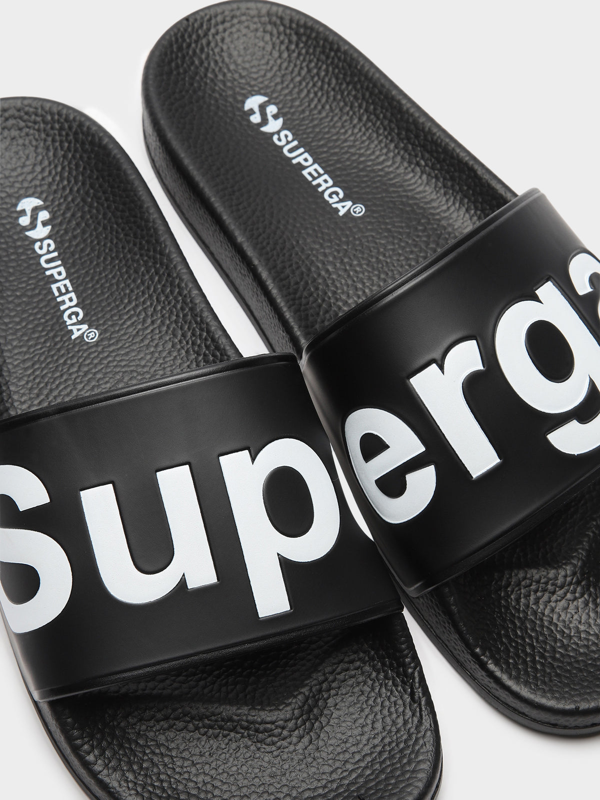 Unisex Superga Logo Slides in Black &amp; White
