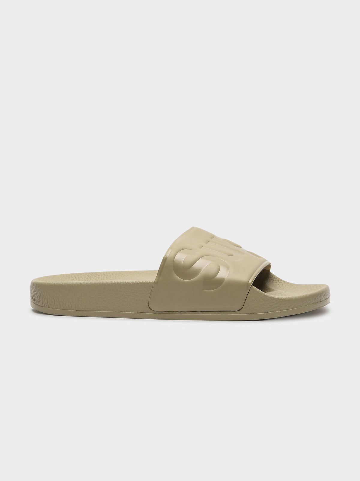 Unisex 1908 Logo Rubber Slides in Taupe