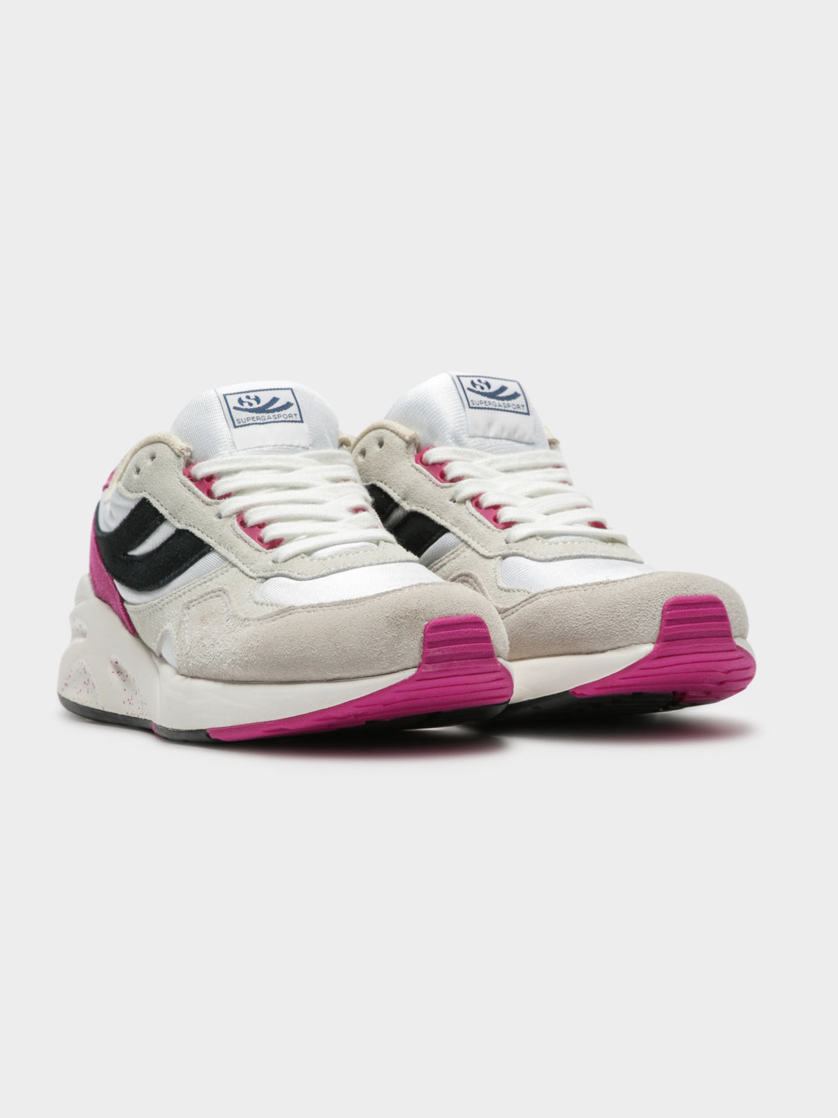 4073 Suepolyu Sneaker in White. Pink &amp; Black
