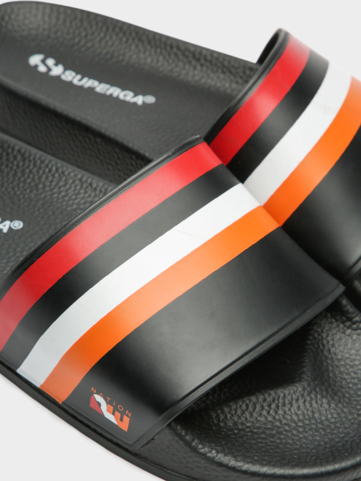 Superga Womens P.E. Nation 1908 Striped Slides | 902 - Black-RedWhtOrange