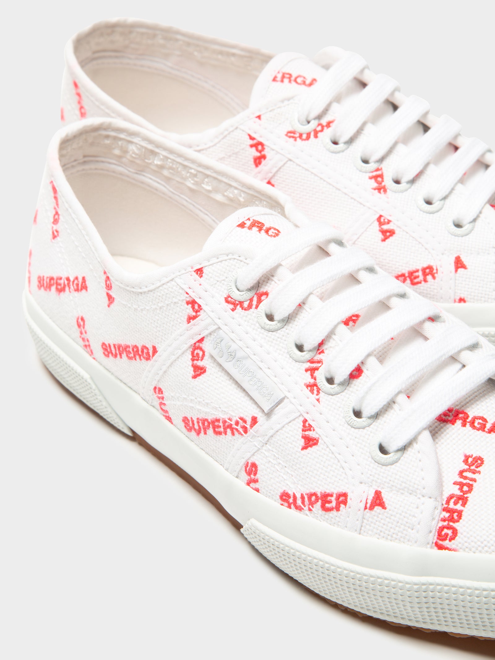 Superga Womens 2750 Cotuem Logo Sneakers A0W White-Red Fluo