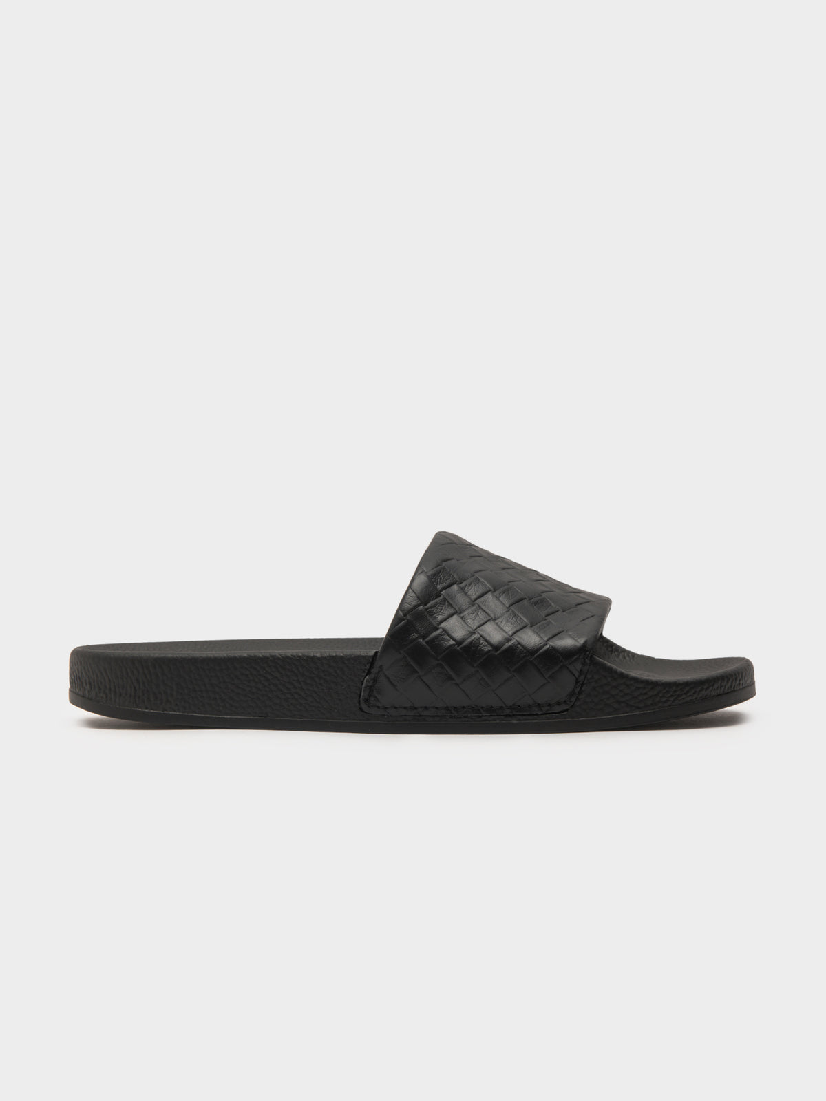 Womens 1908 Woven Leather Slides in Black