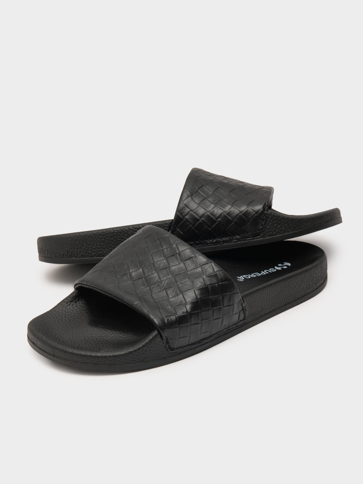 Womens 1908 Woven Leather Slides in Black