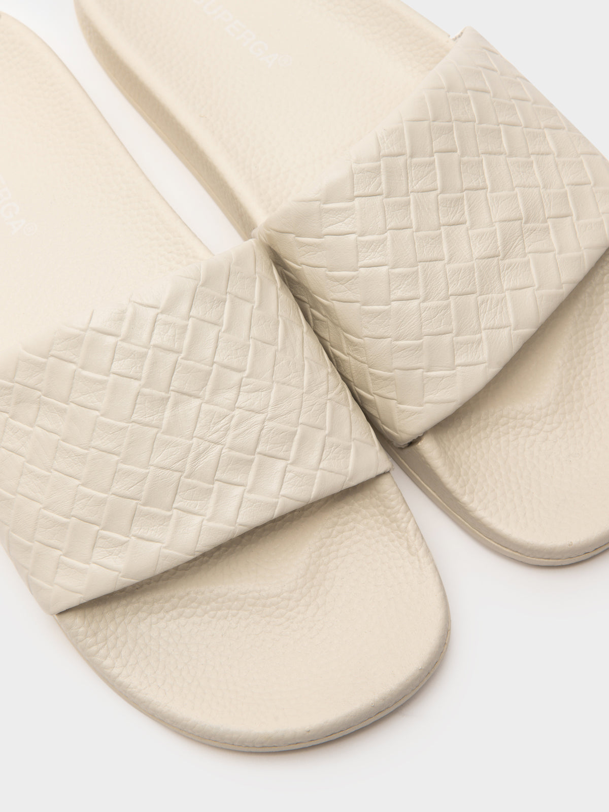 Womens 1908 Woven Leather Slides in Off White