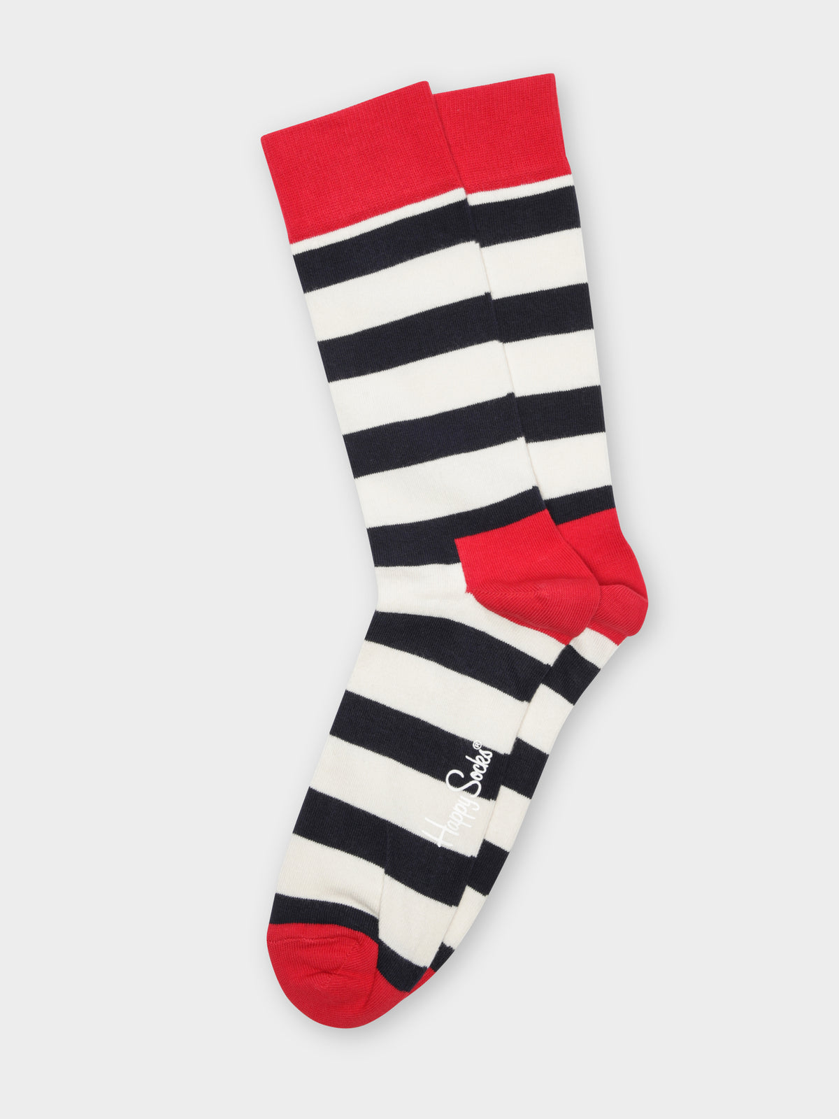 1 Pair of Stripe Socks in Red &amp; Navy Combed Cotton