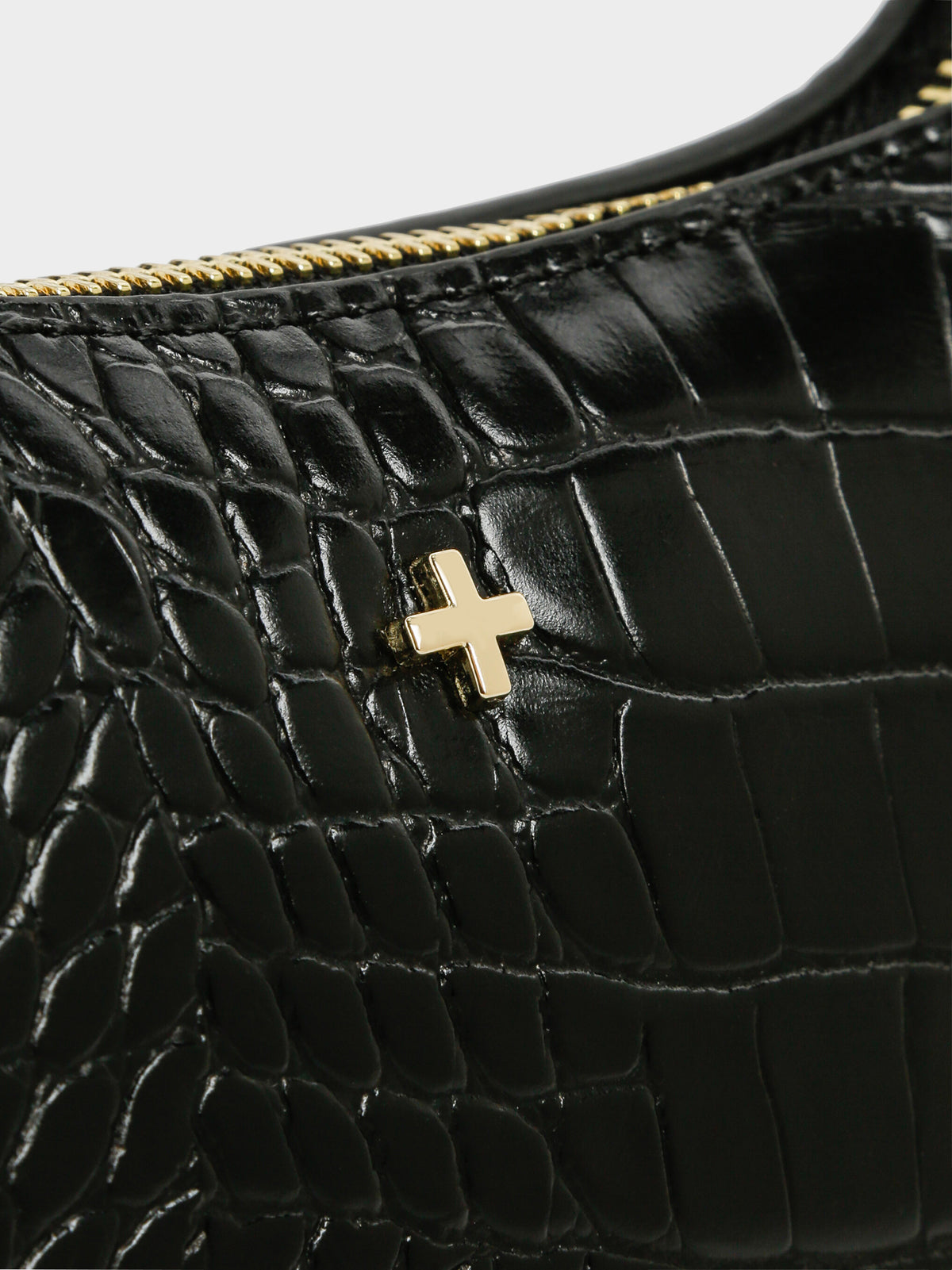 Danni Croc Shoulder Bag in Black