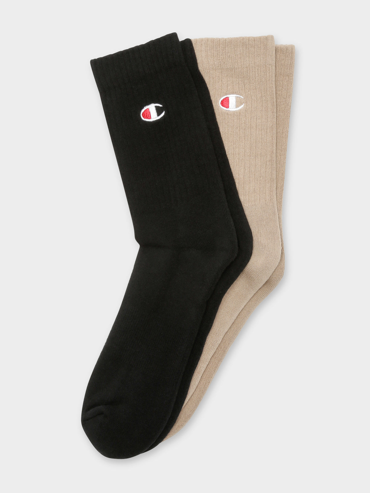 2 Pairs of Logo Crew Socks in Black &amp; Brown