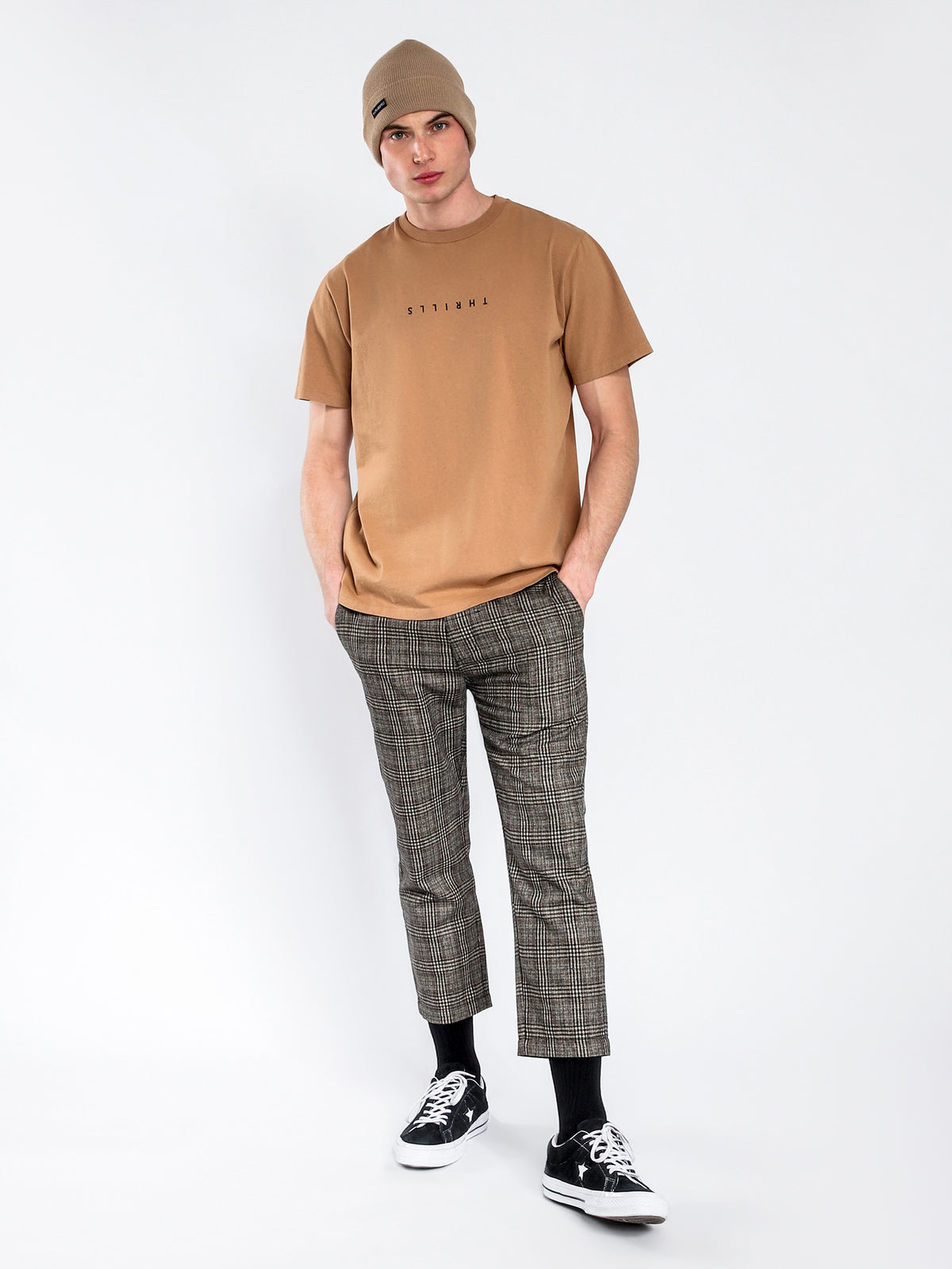 London Cropped Wool Pants in Tan &amp; Brown Check