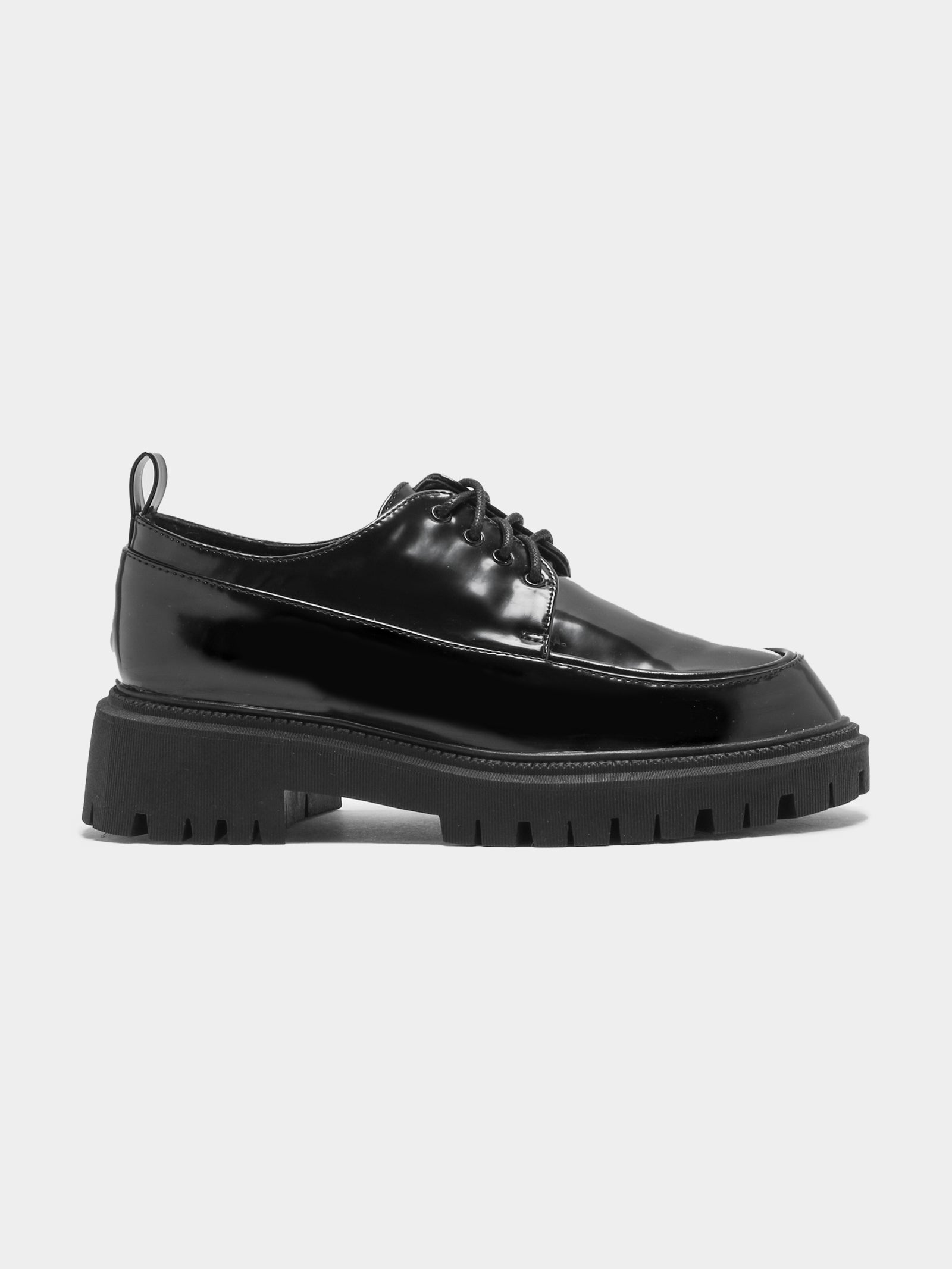 Womens Exie Chunky Derby Shoes in High-Shine Black - Glue Store