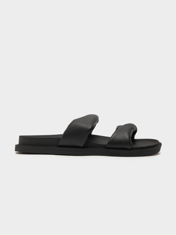 Therapy Womens Peele Faux Leather Slides in Black Black Glue Store