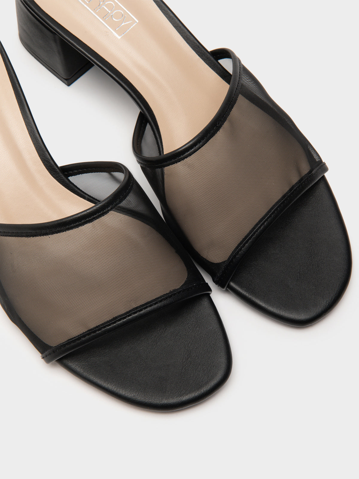Carmella Mesh Slip-Mule Heels in Black