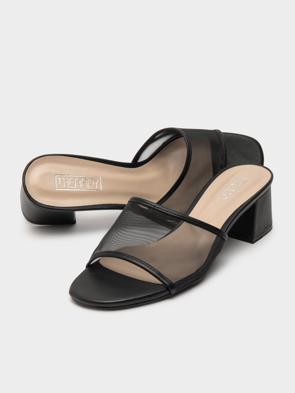 Carmella Mesh Slip-Mule Heels in Black