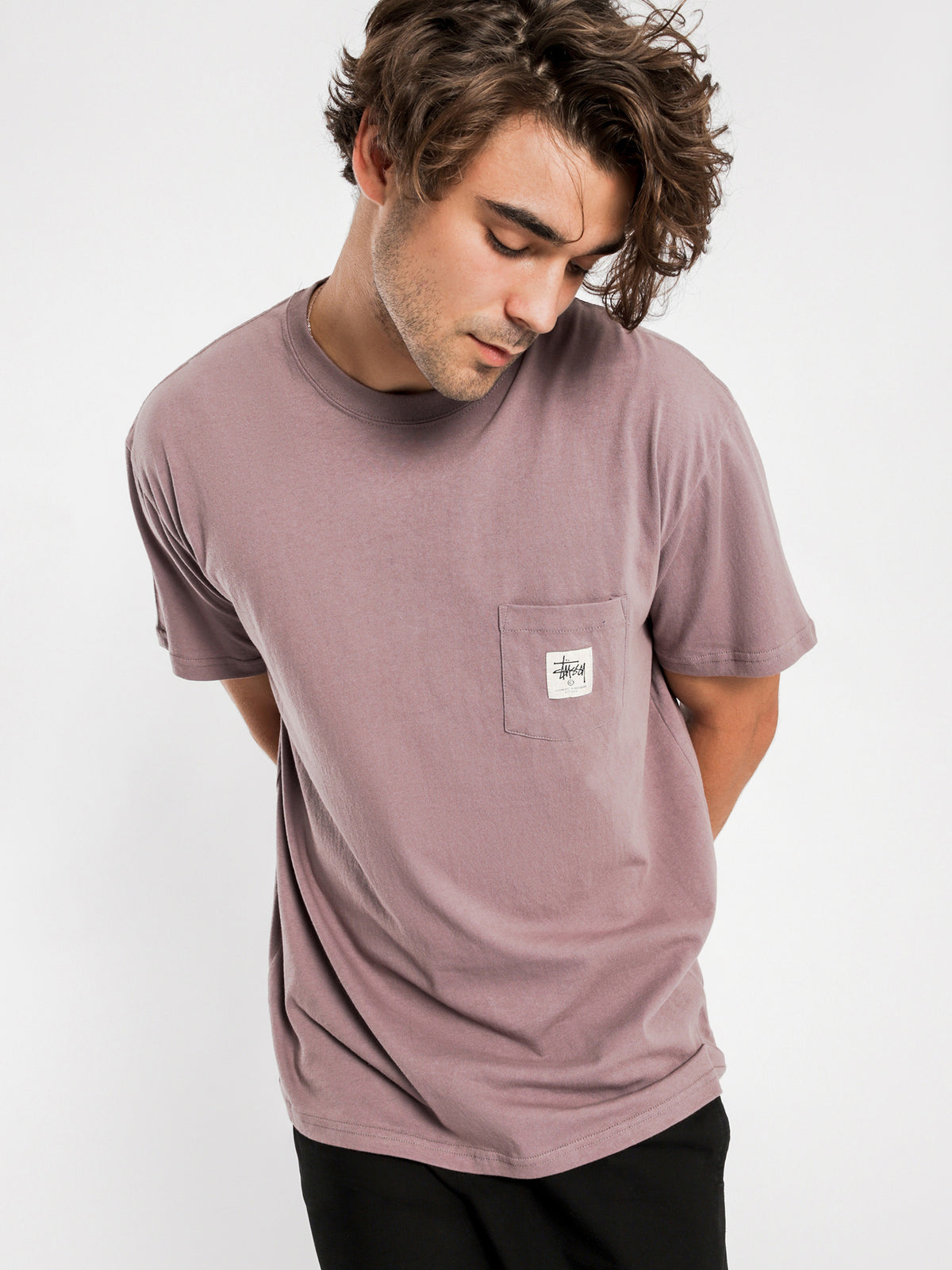 Work Label Short Sleeve Pocket T-Shirt in Purple