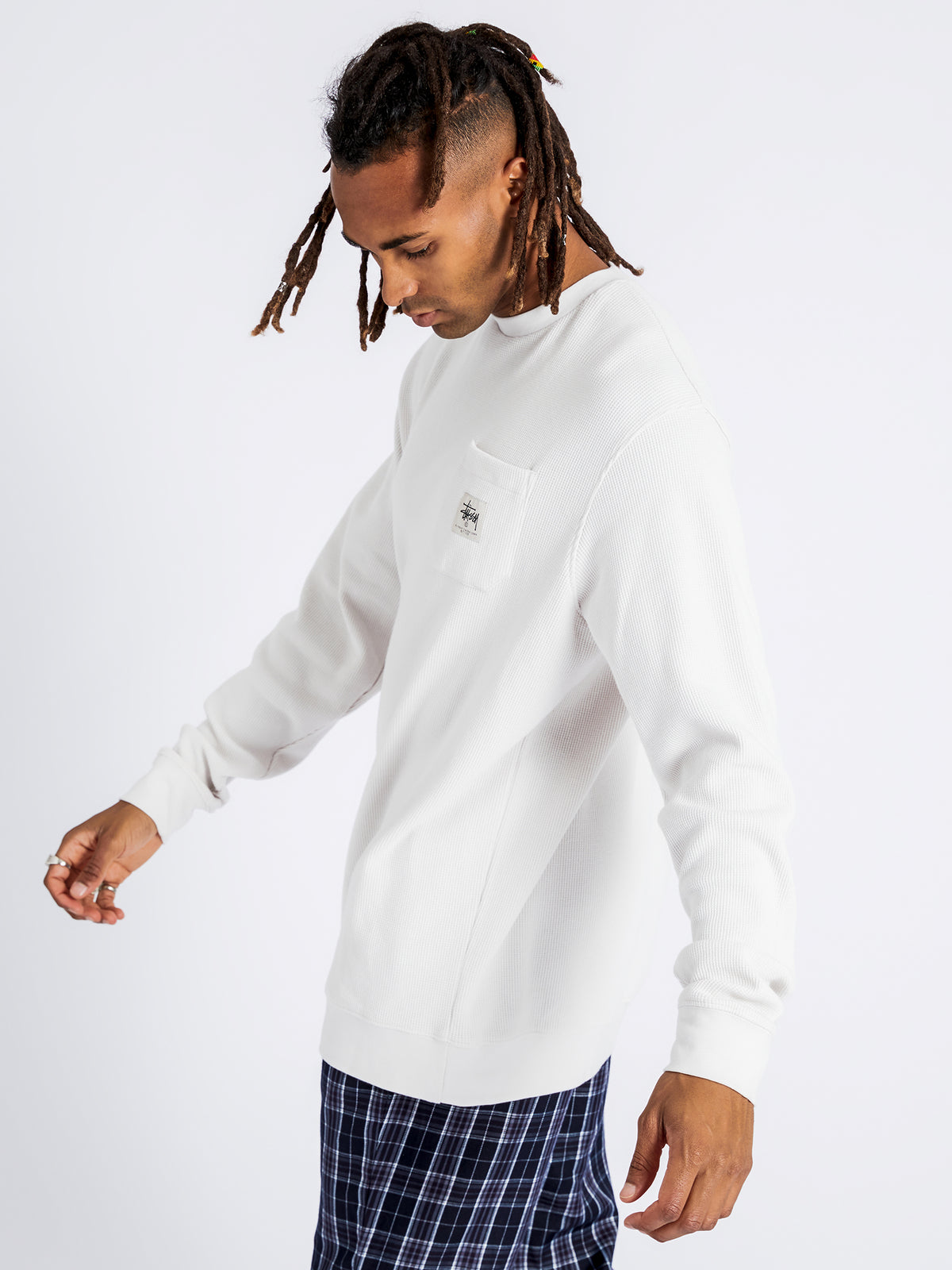 Waffle Long Sleeve Crew in White