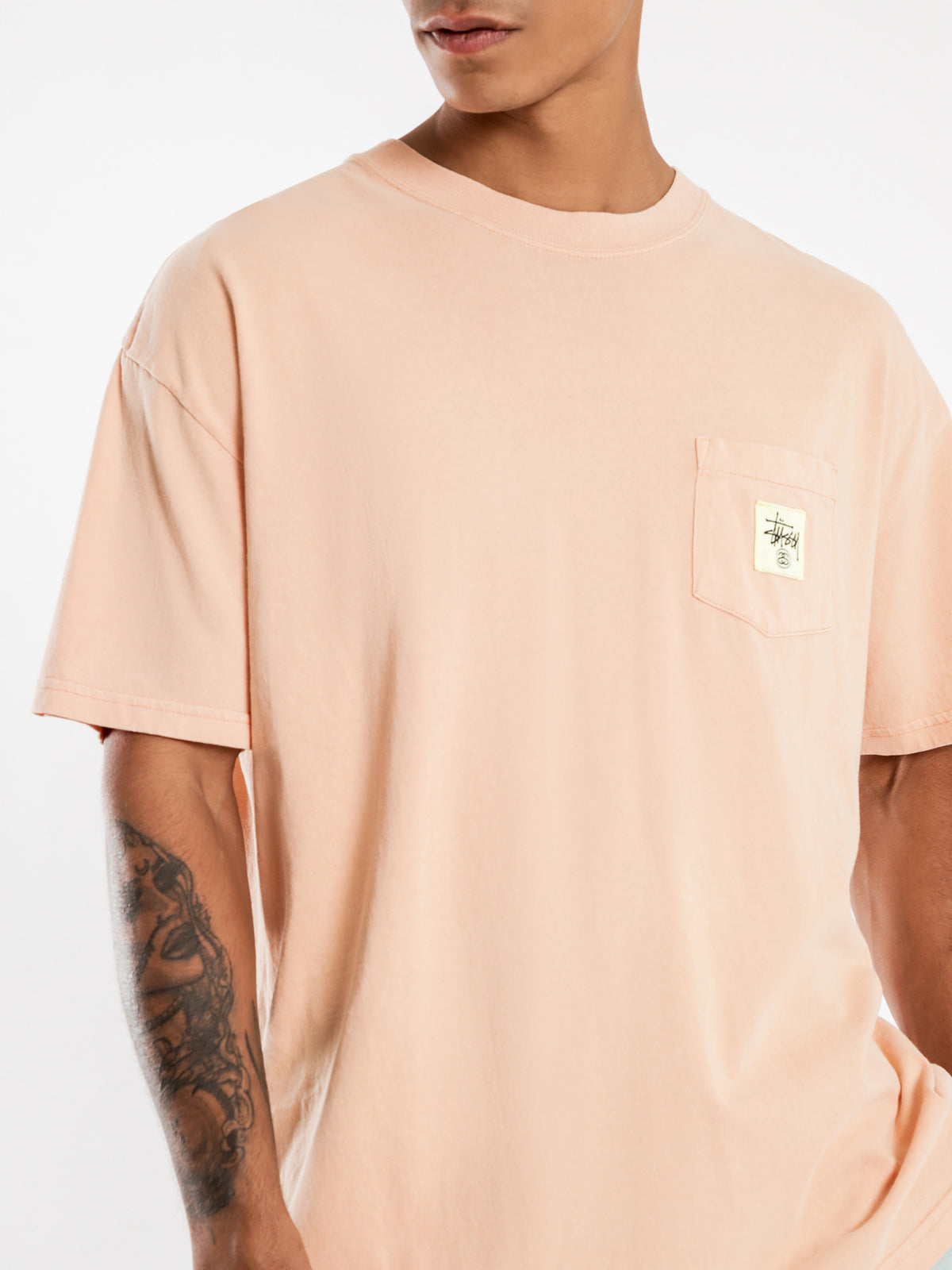Graffiti Link Pocket Short Sleeve T-Shirt in Apricot
