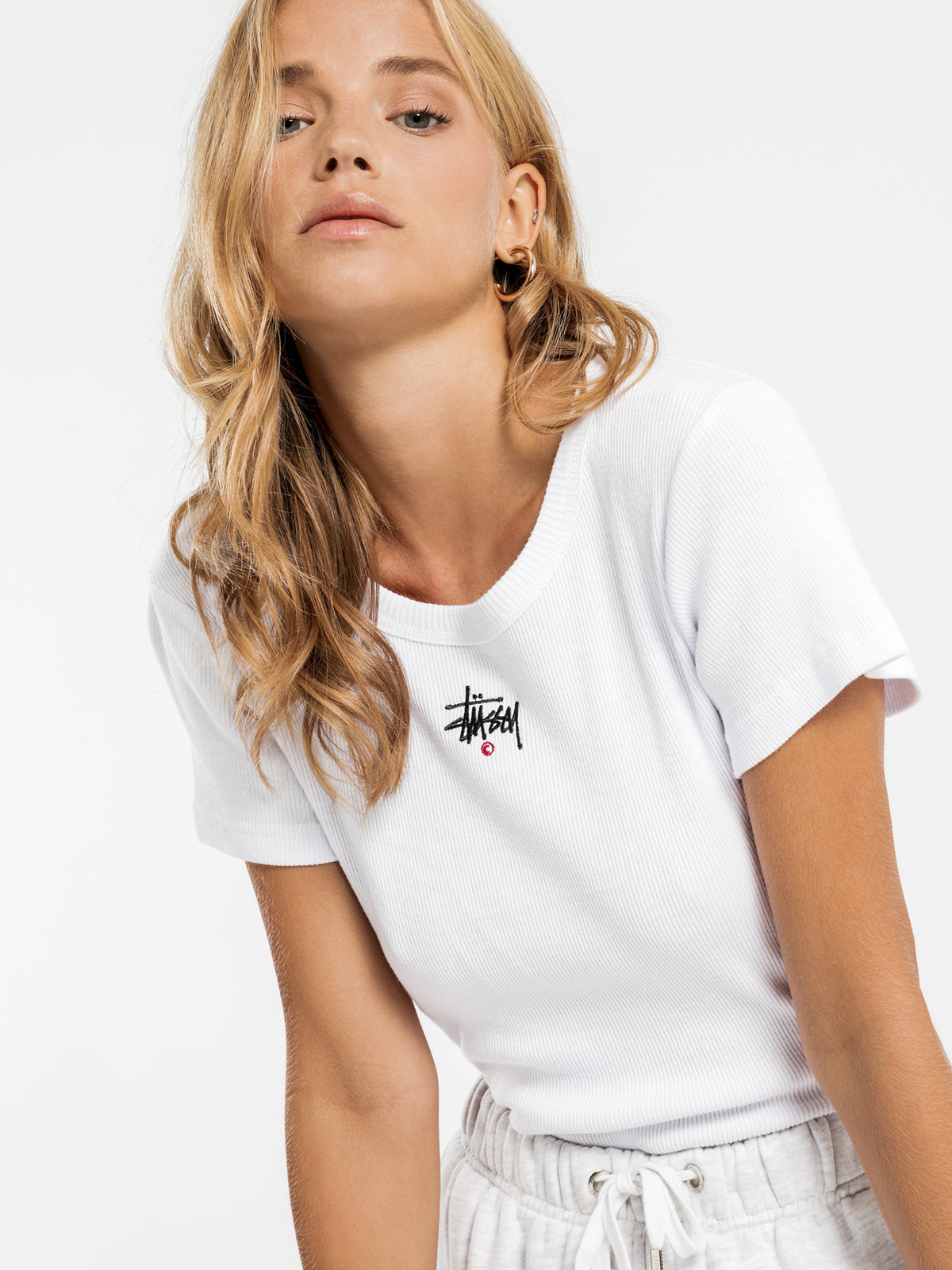 Graffiti Rib Short Sleeve T-Shirt in White